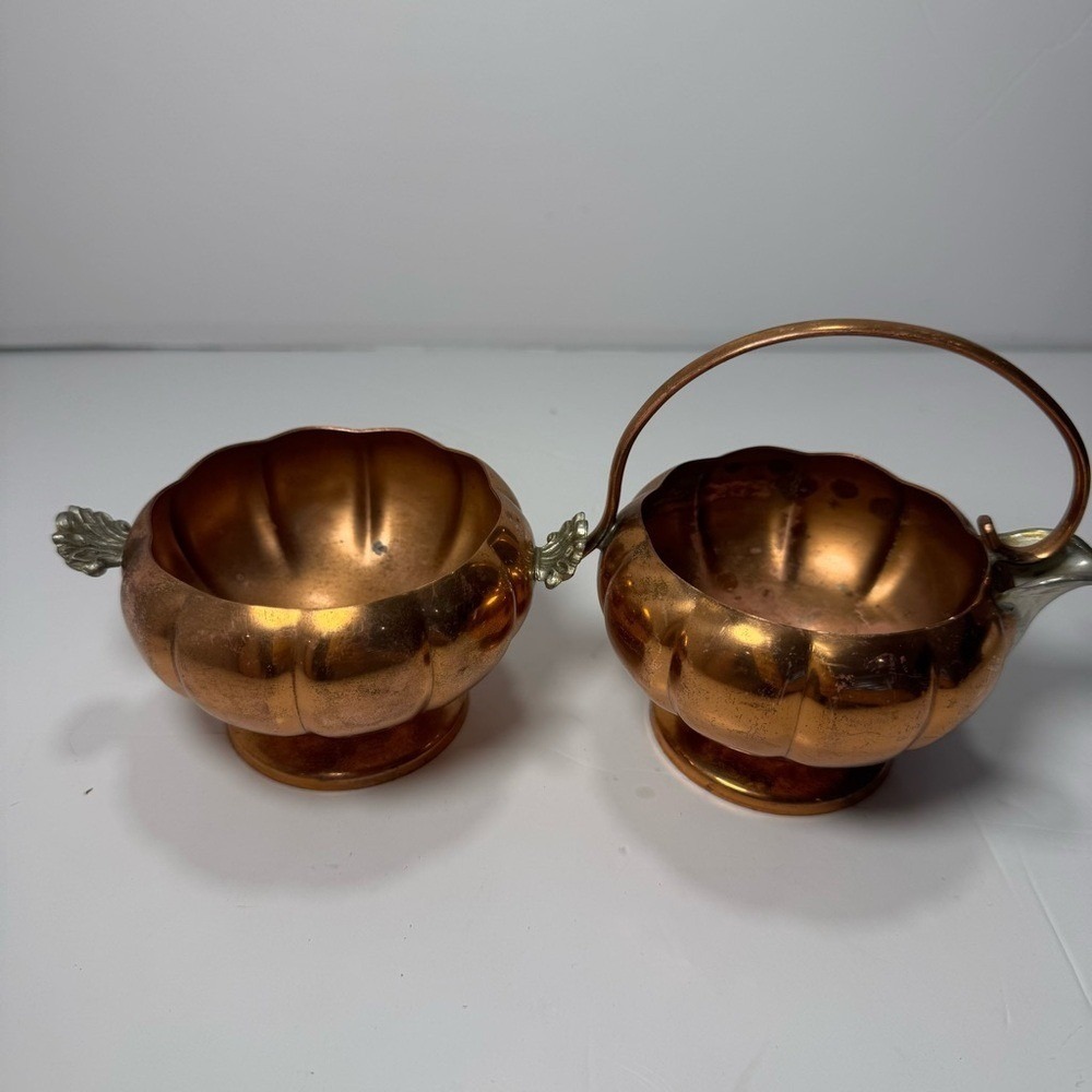 Vintage 70s Venetian Copper Morton Parker Sugar Creamer Cottagecore Farmhouse - Picture 8 of 14